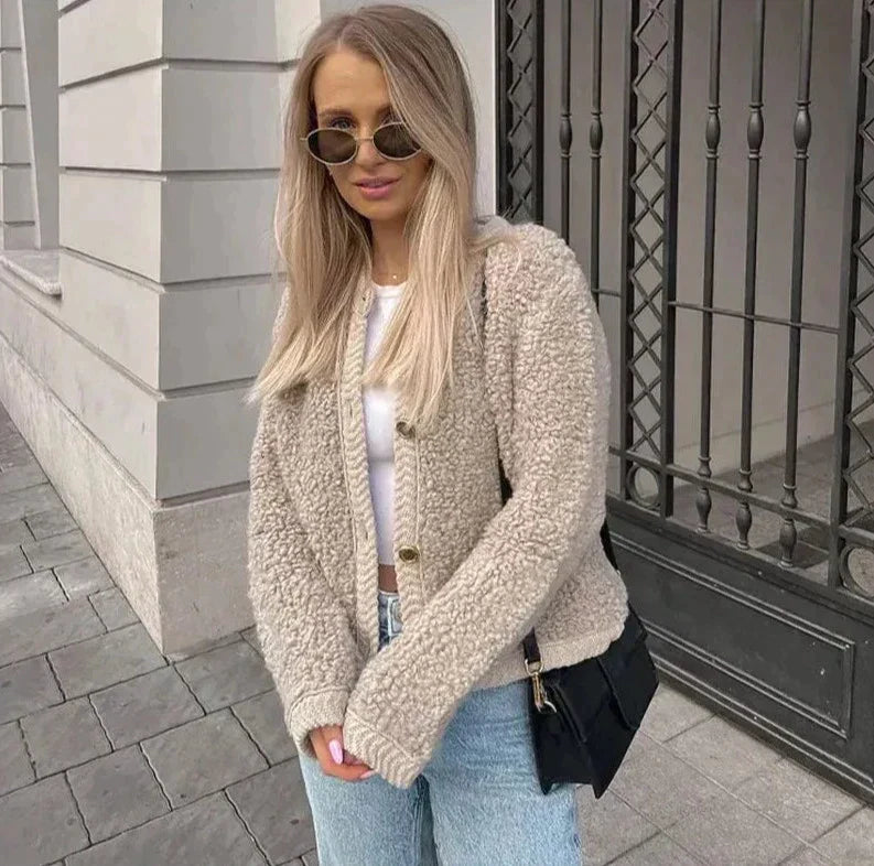 Soft Texture Women's Casual Teddy Fleece Jacket with Button Front Closure
