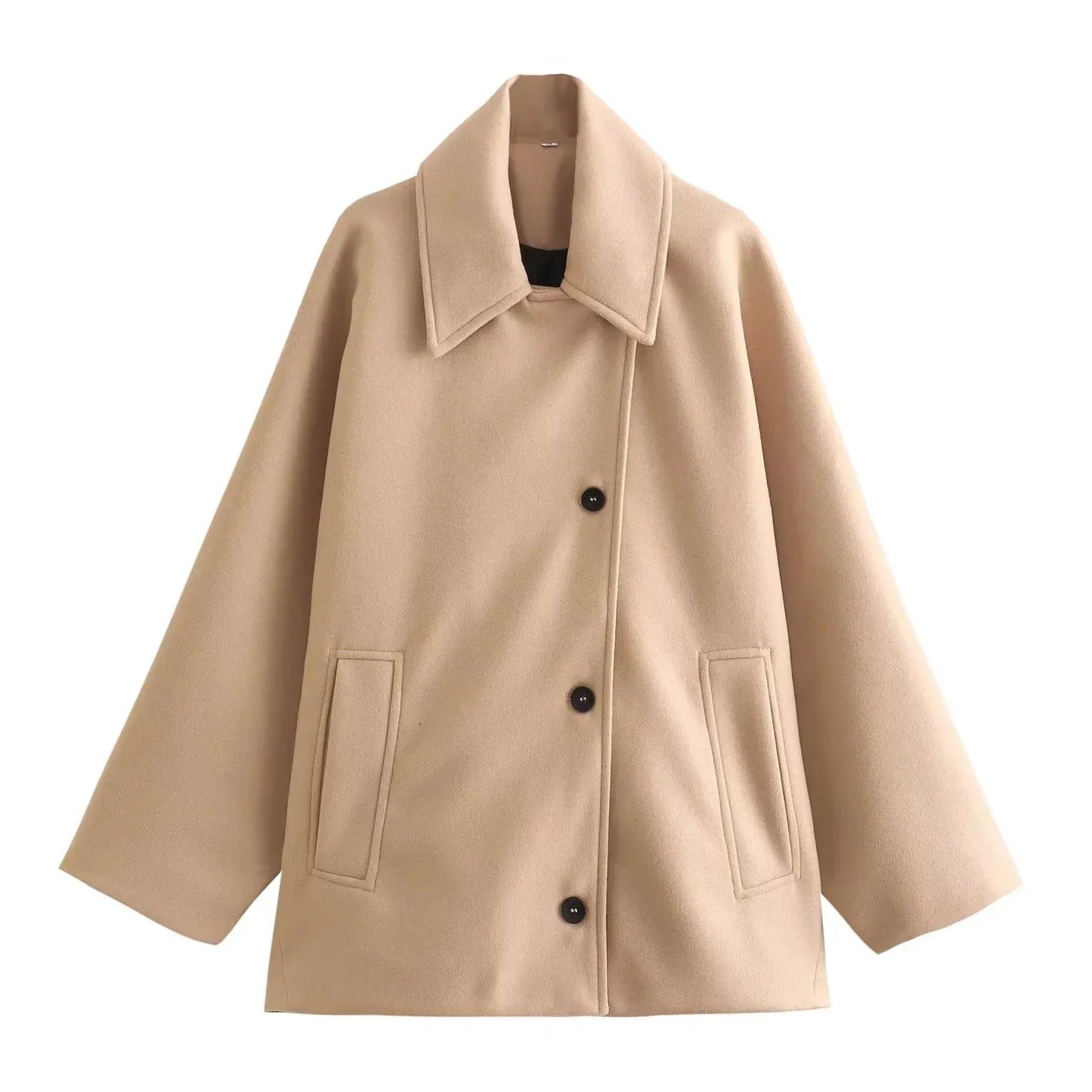 Plus Size Women's Oversized Winter Coat with Long Sleeves and Button Closure
