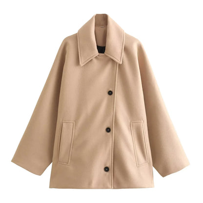 Plus Size Women's Oversized Winter Coat with Long Sleeves and Button Closure