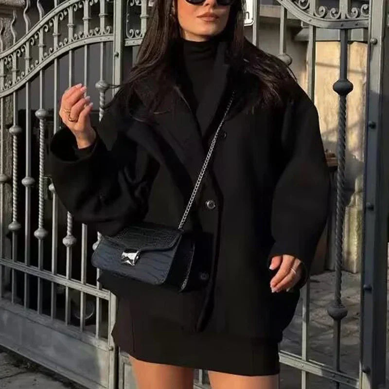 Plus Size Women's Oversized Winter Coat with Long Sleeves and Button Closure