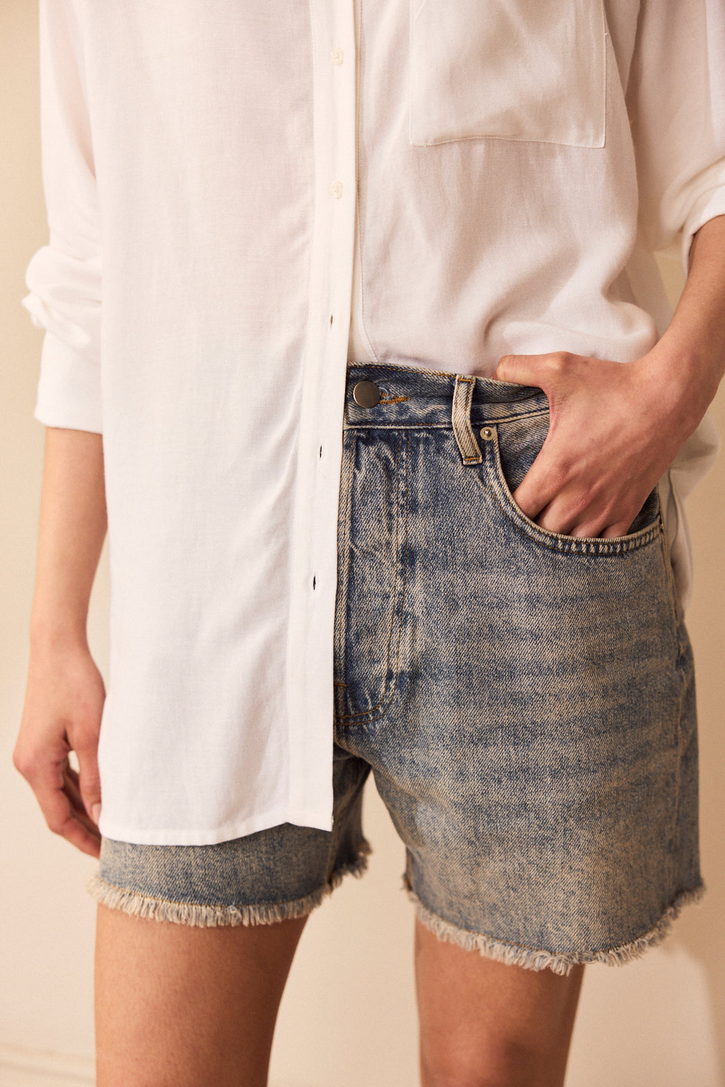 Pale Wash Denim Shorts