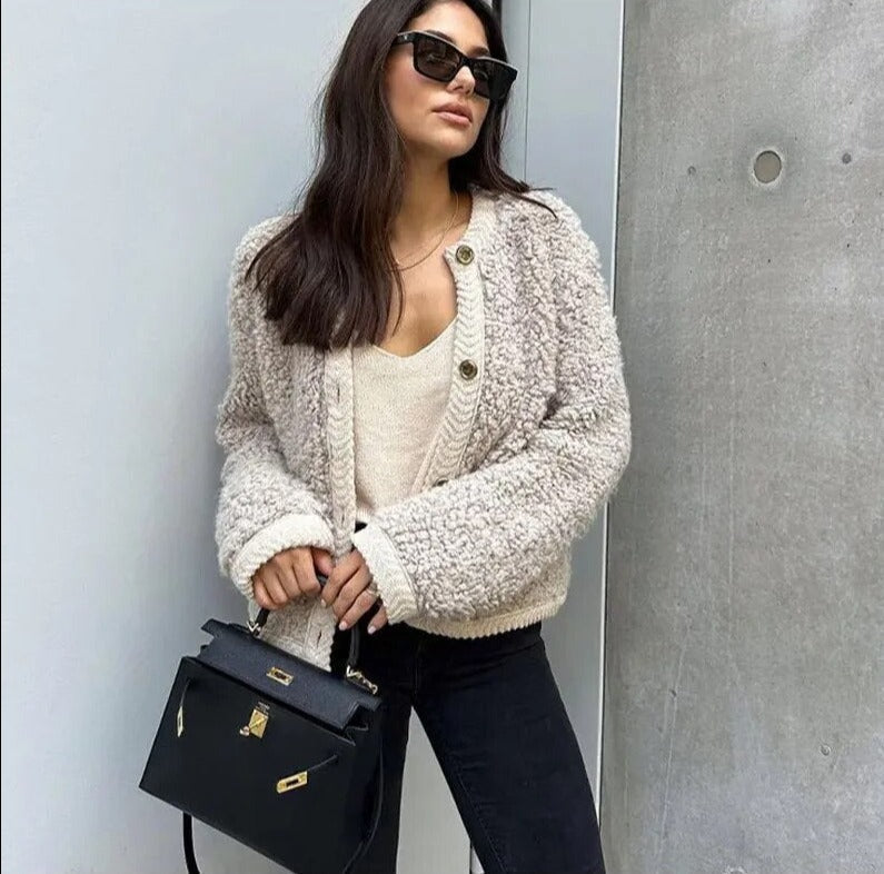 Soft Texture Women's Casual Teddy Fleece Jacket with Button Front Closure