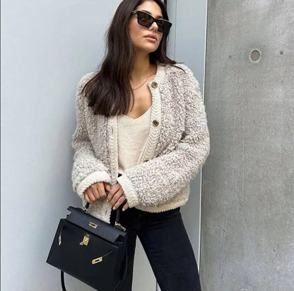 Soft Texture Women's Casual Teddy Fleece Jacket with Button Front Closure