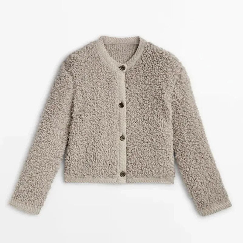 Soft Texture Women's Casual Teddy Fleece Jacket with Button Front Closure