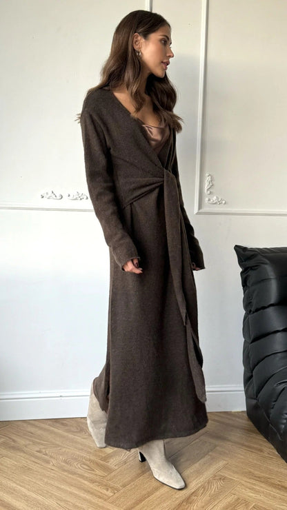 Long Sleeves Knit Wrap Dress