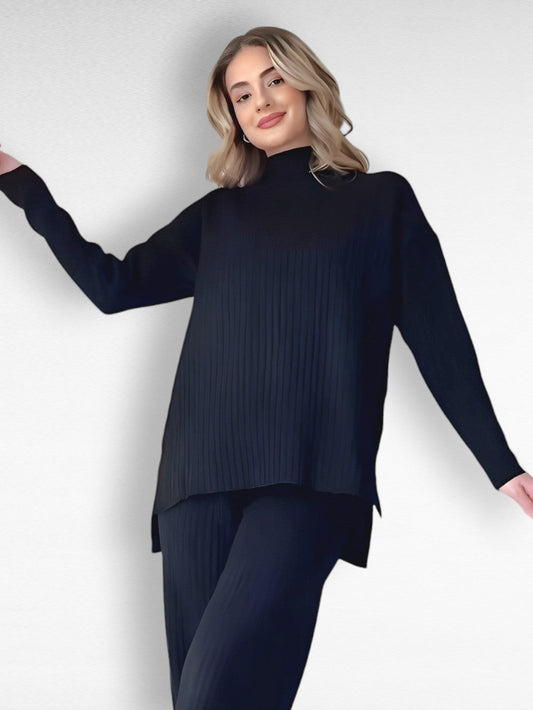 Elegant Ribbed Knit Lounge Set