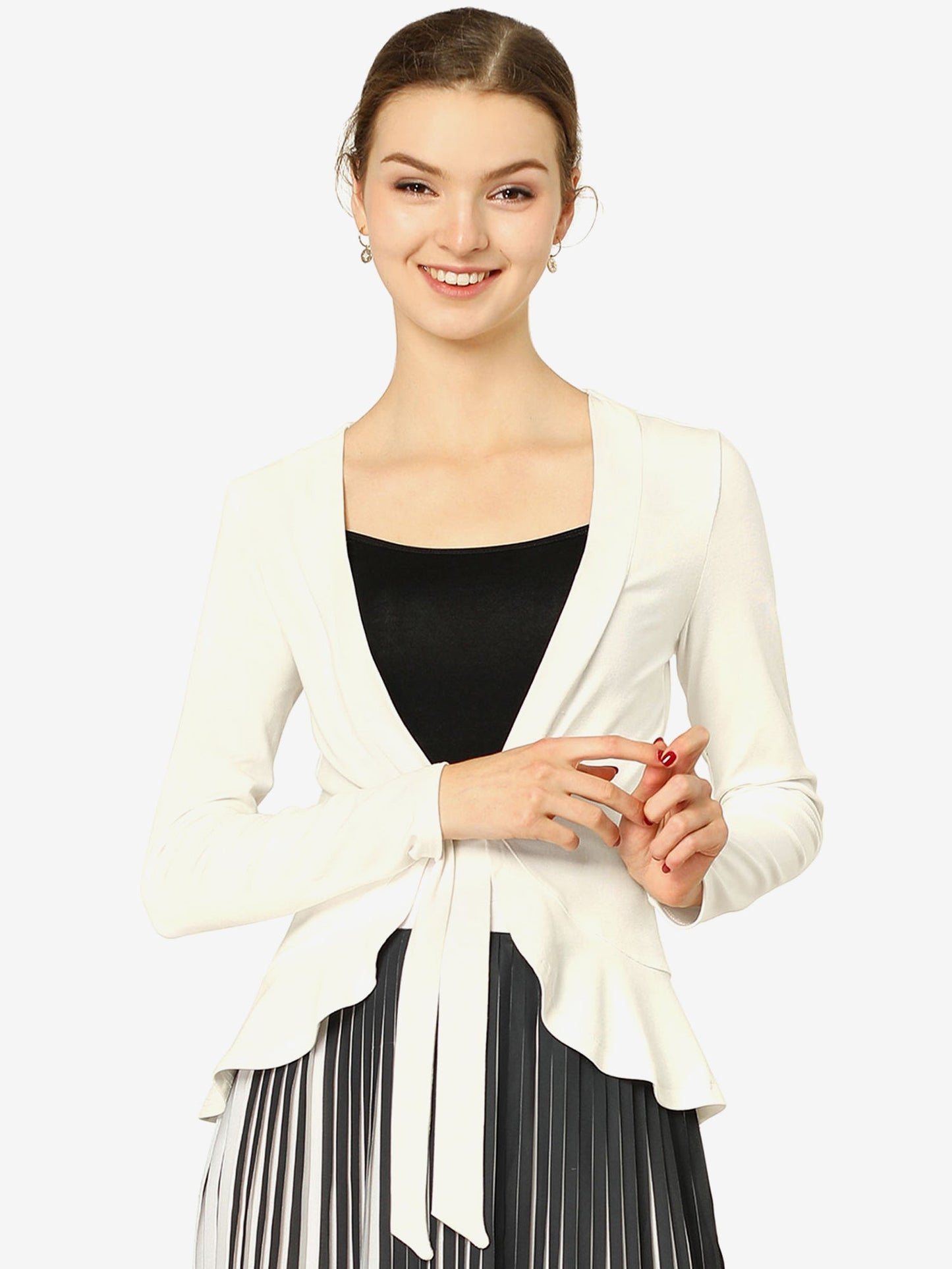 Tie Front Long Sleeve Open Cardigan