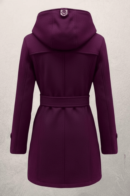 Chic Women's Double-Breasted Hooded Winter Coat with Adjustable Belted Waist for Trendy Cold Weather Fashion