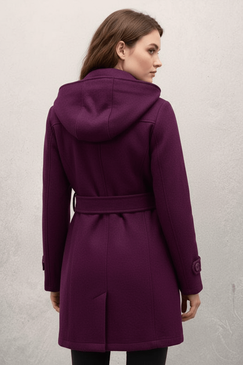 Chic Women's Double-Breasted Hooded Winter Coat with Adjustable Belted Waist for Trendy Cold Weather Fashion