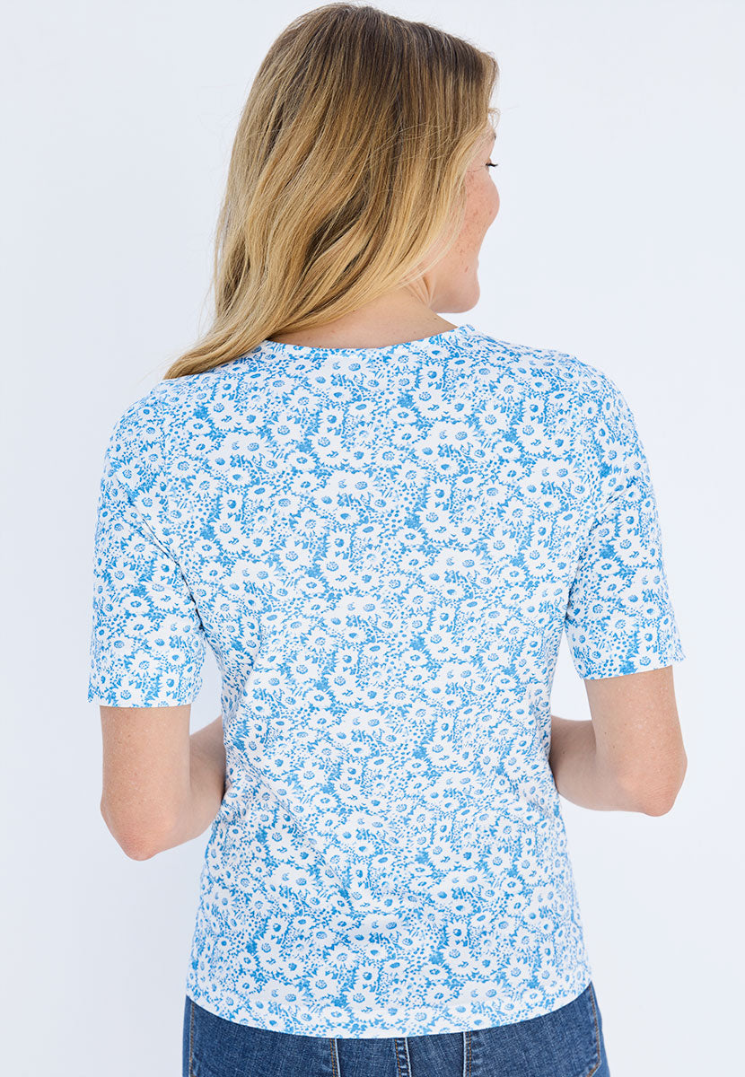 Short Sleeve Cotton Top - Cotton Blue Print