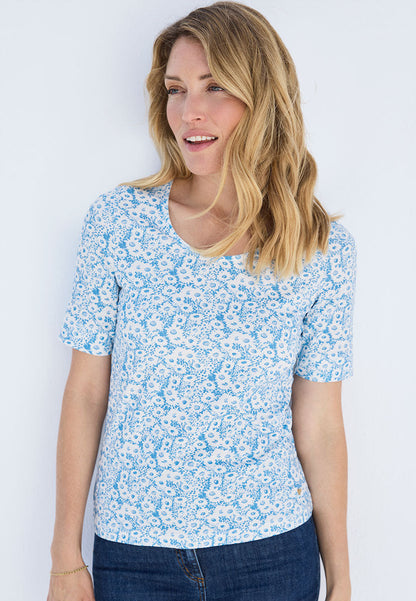 Short Sleeve Cotton Top - Cotton Blue Print