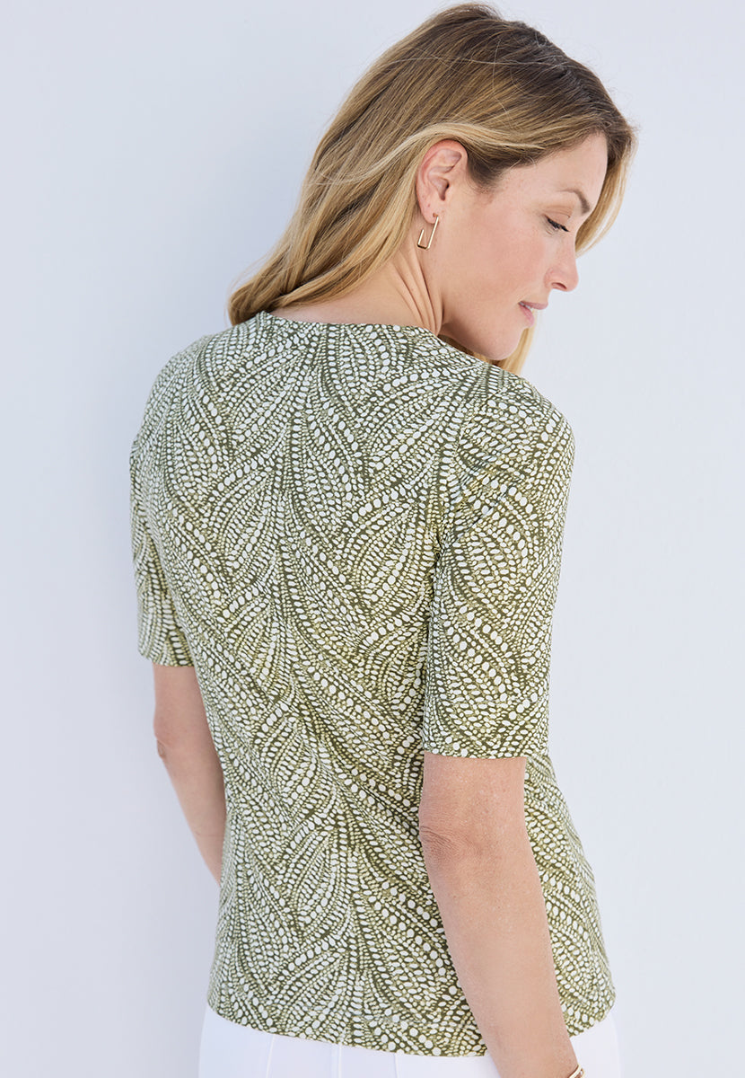 Short Sleeve Cotton Top - Dark Olive Print