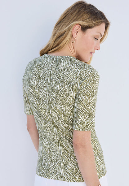 Short Sleeve Cotton Top - Dark Olive Print