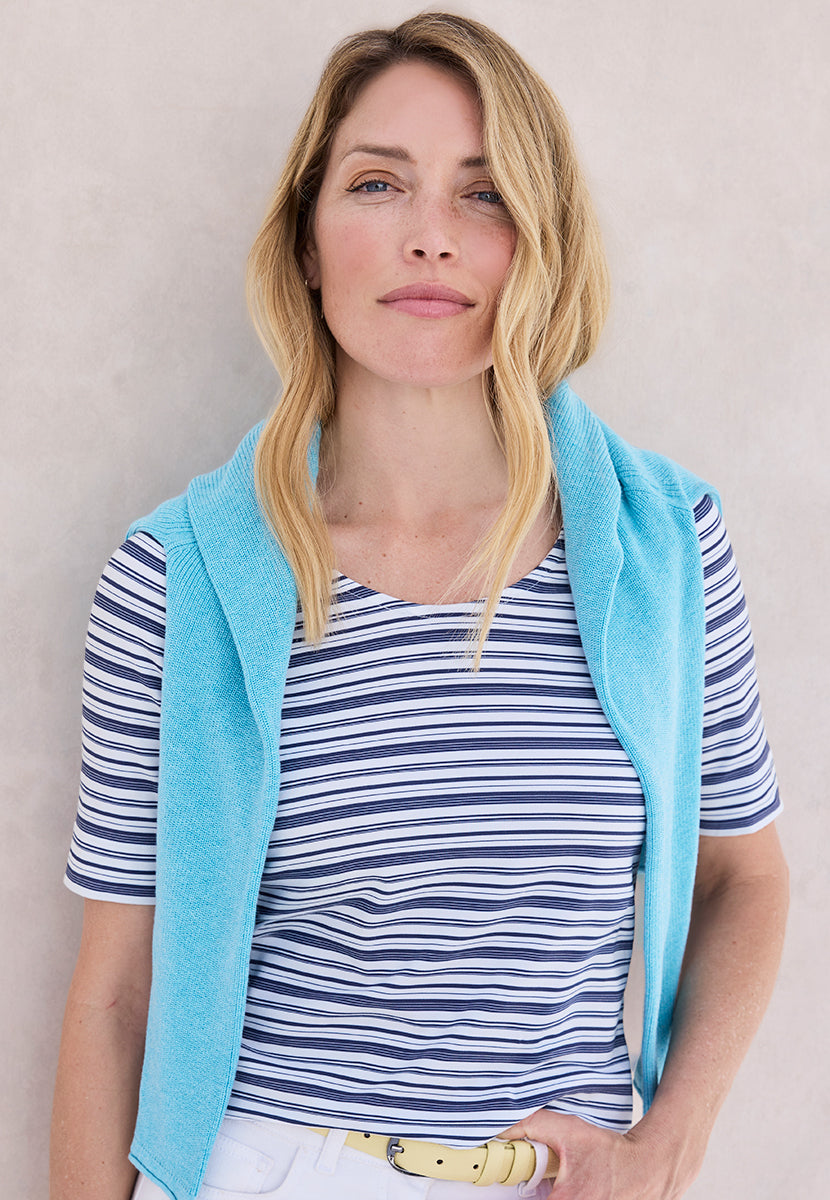Short Sleeve Cotton Top - Navy Stripe