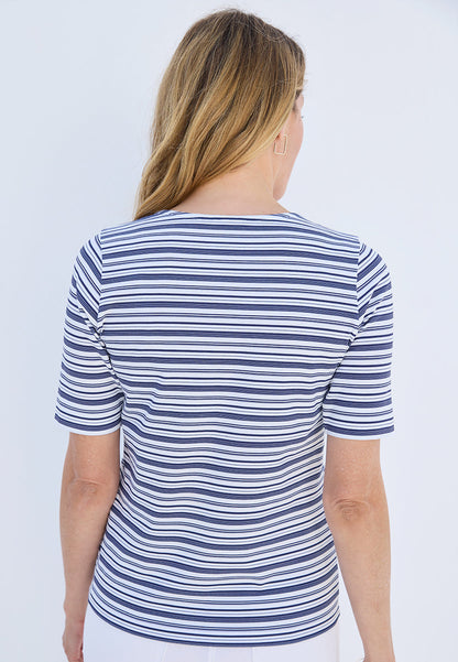 Short Sleeve Cotton Top - Navy Stripe