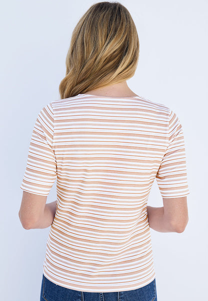 Short Sleeve Cotton Top - Tan Stripe