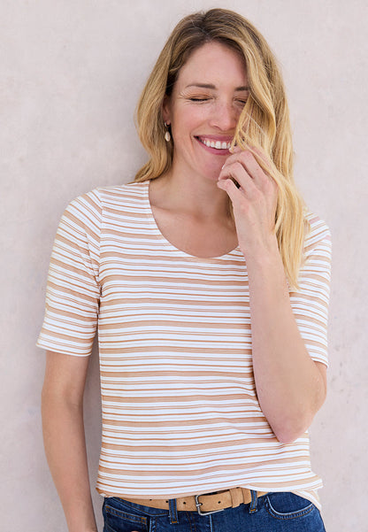 Short Sleeve Cotton Top - Tan Stripe