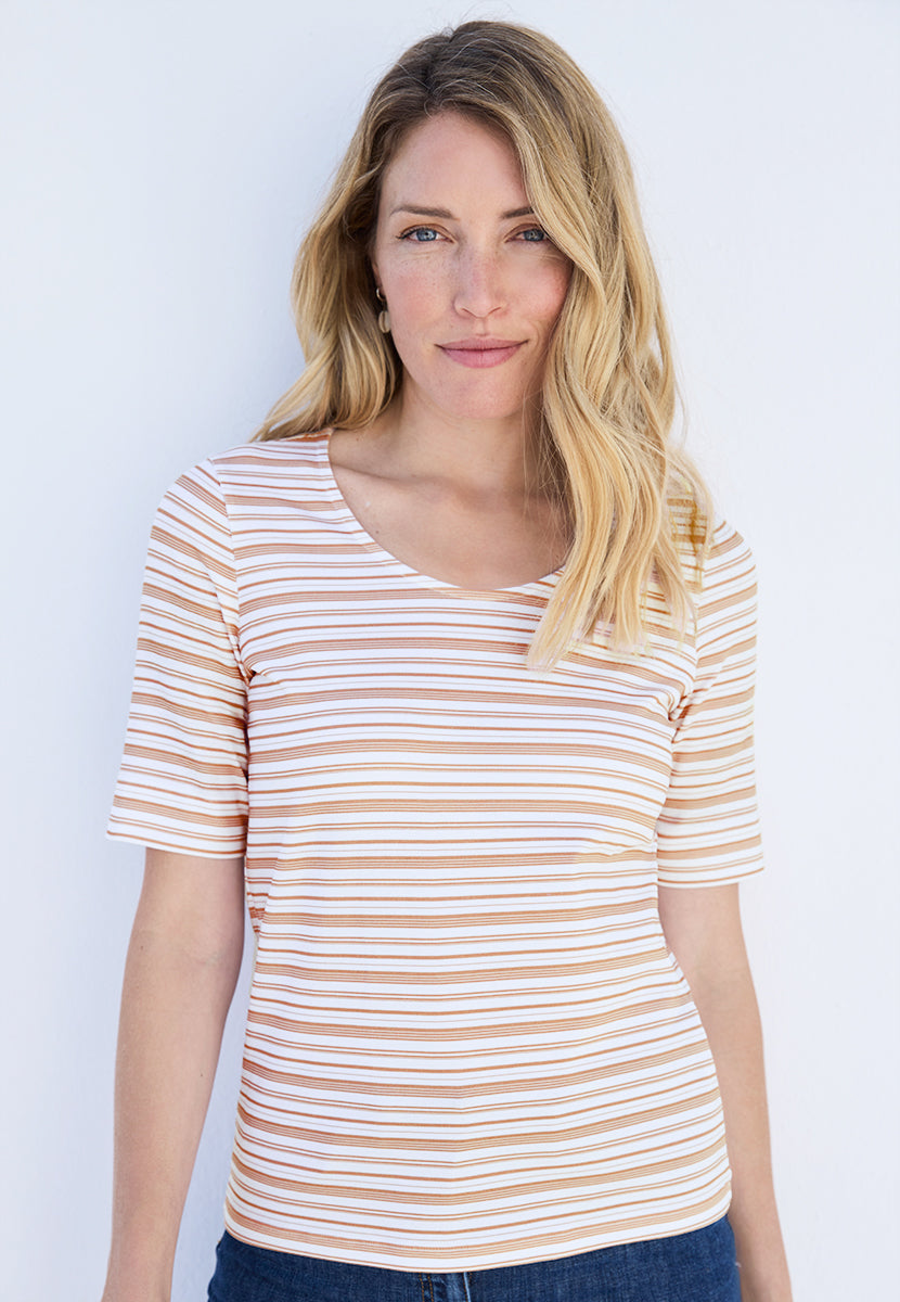 Short Sleeve Cotton Top - Tan Stripe