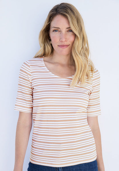 Short Sleeve Cotton Top - Tan Stripe