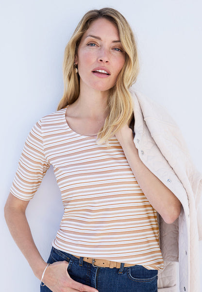 Short Sleeve Cotton Top - Tan Stripe