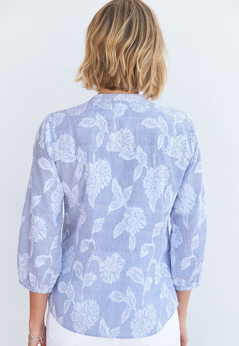Pure Cotton Shirt - Blue/White Floral