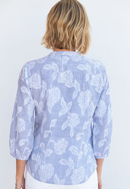Pure Cotton Shirt - Blue/White Floral
