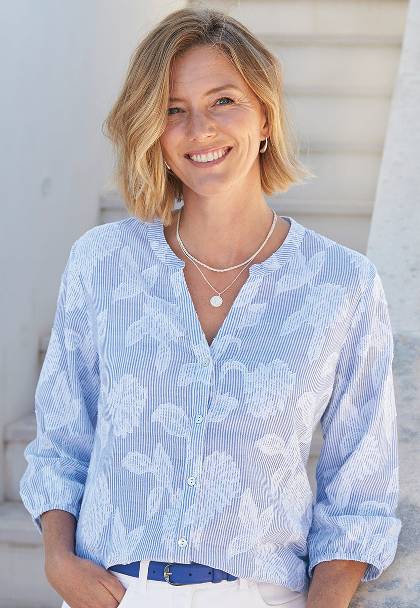 Pure Cotton Shirt - Blue/White Floral