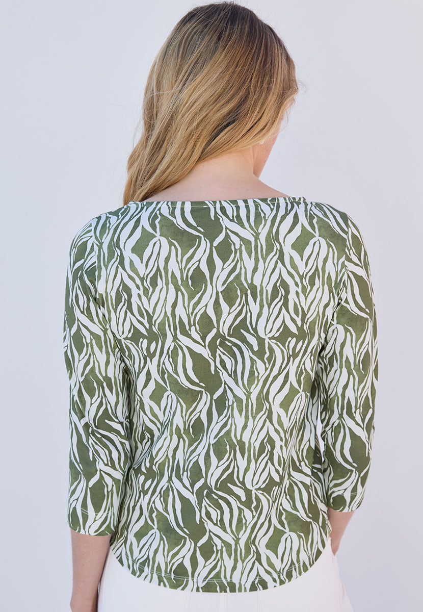 Boat Neck Cotton Top - Khaki Print