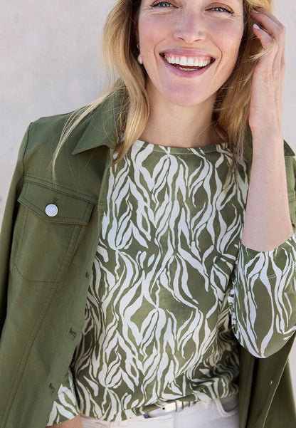 Boat Neck Cotton Top - Khaki Print