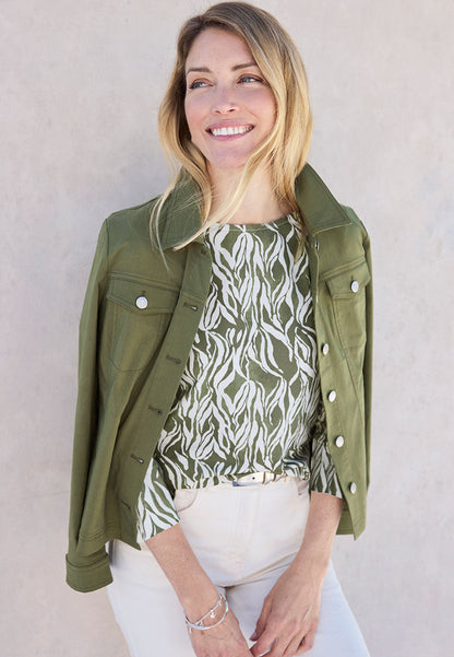 Boat Neck Cotton Top - Khaki Print