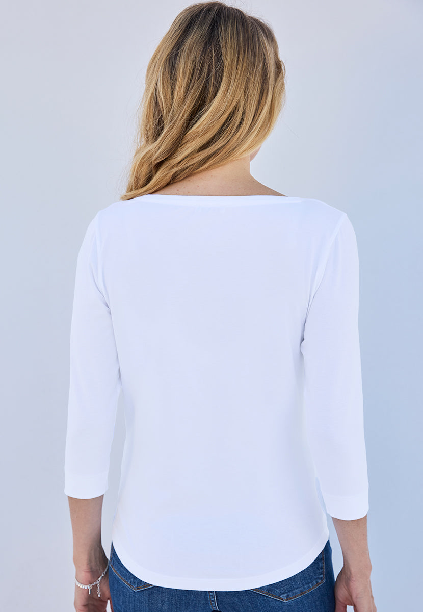 Boat Neck Cotton Top - White
