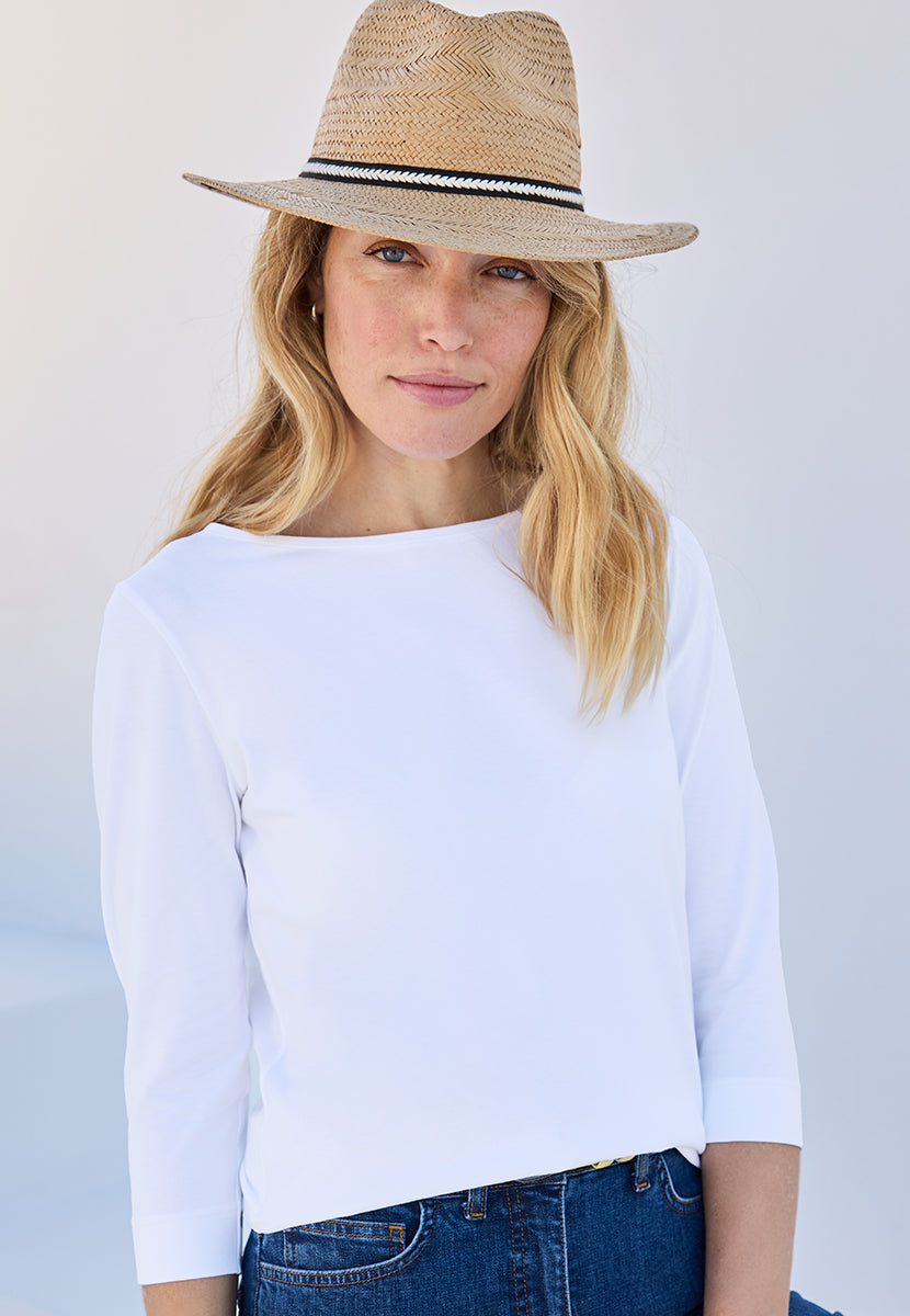 Boat Neck Cotton Top - White