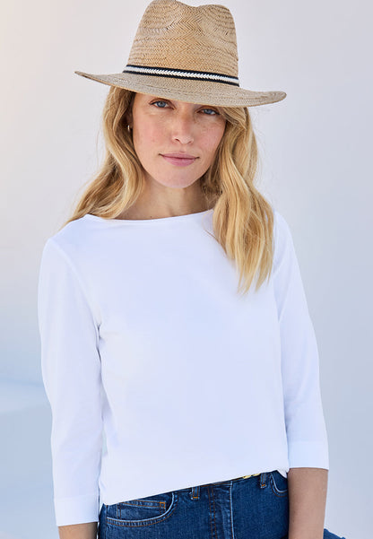 Boat Neck Cotton Top - White