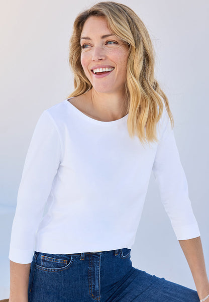 Boat Neck Cotton Top - White