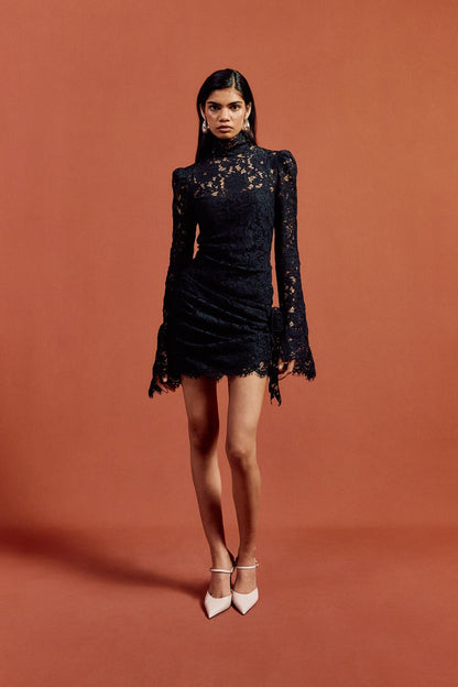 Black Cotton Lace Mini Dress