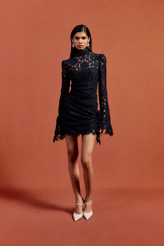 Black Cotton Lace Mini Dress