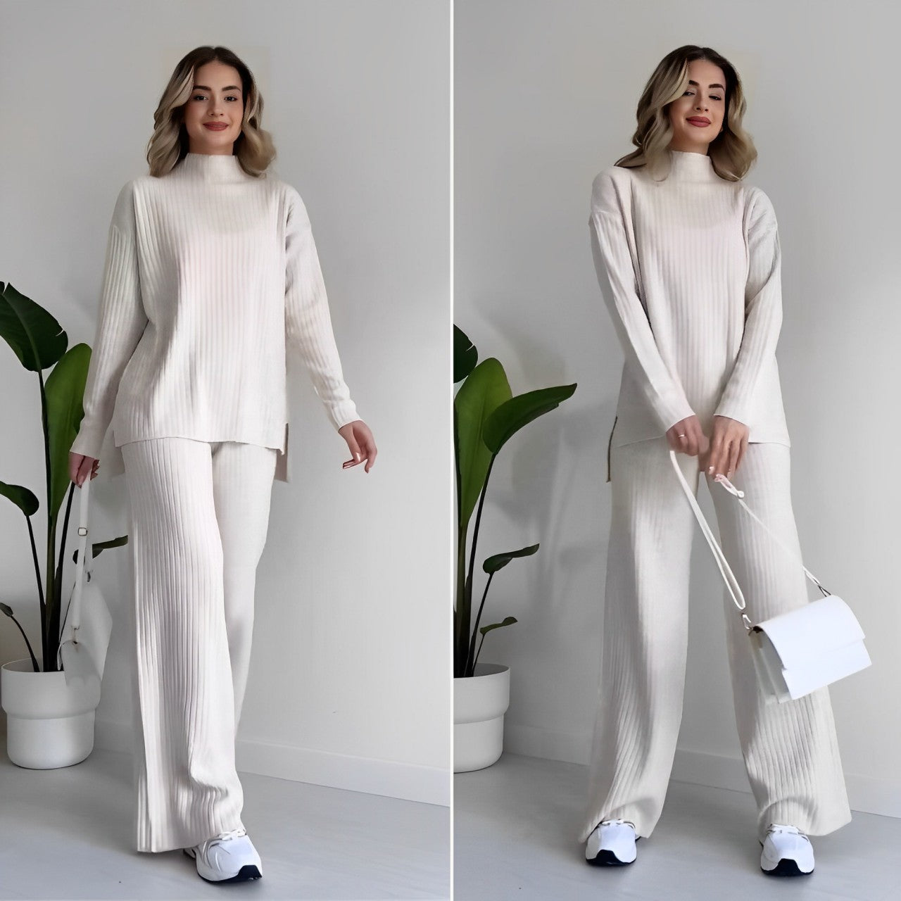 Elegant Ribbed Knit Lounge Set