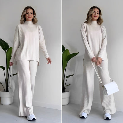 Elegant Ribbed Knit Lounge Set