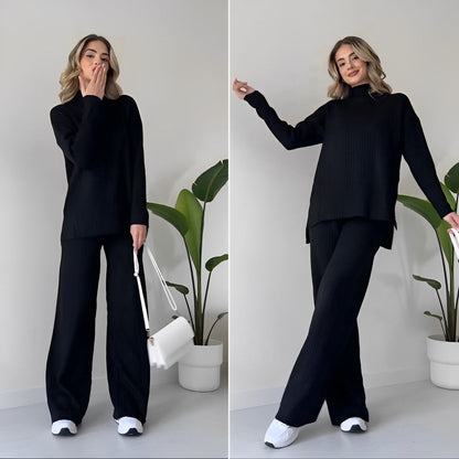 Elegant Ribbed Knit Lounge Set