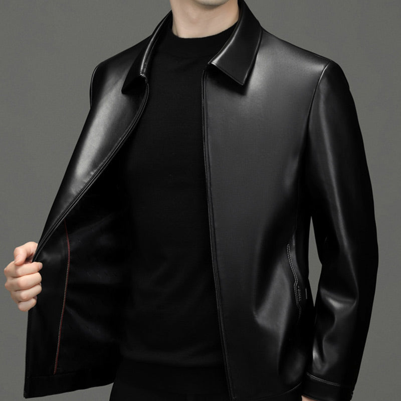 Men’s PU Leather Moto Jacket with Front Zipper