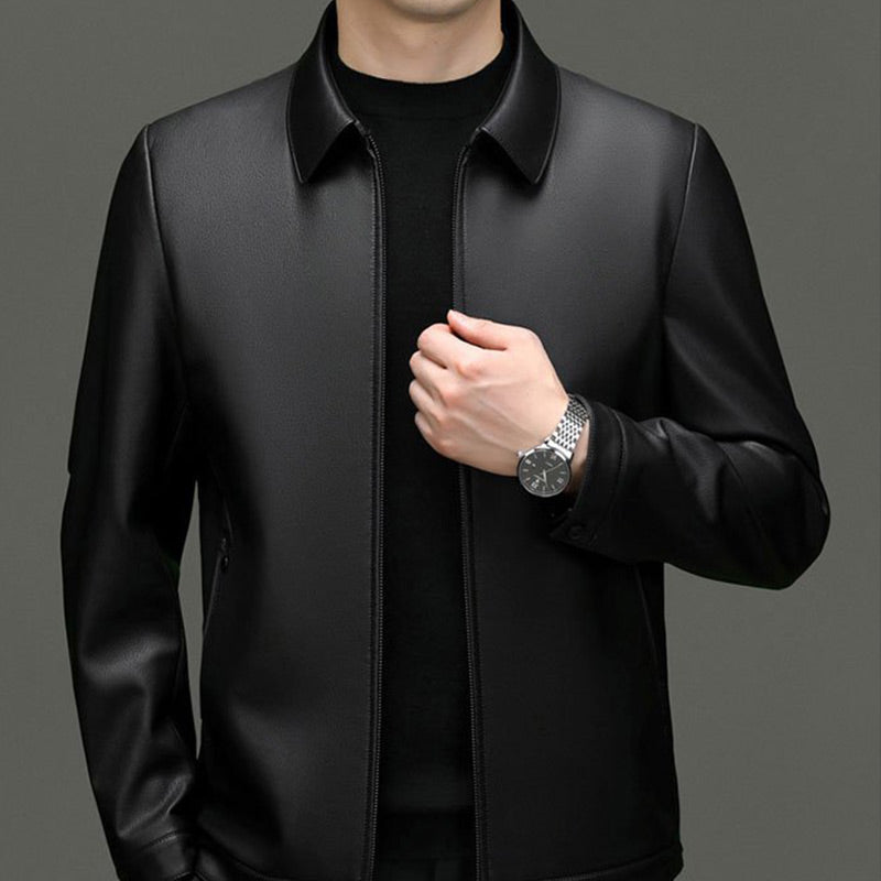 Men’s PU Leather Moto Jacket with Front Zipper