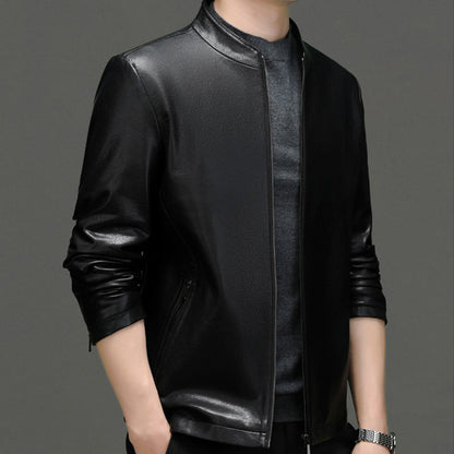Men’s PU Leather Moto Jacket with Front Zipper
