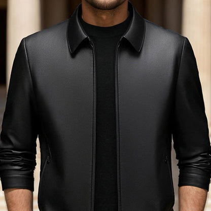 Men’s PU Leather Moto Jacket with Front Zipper