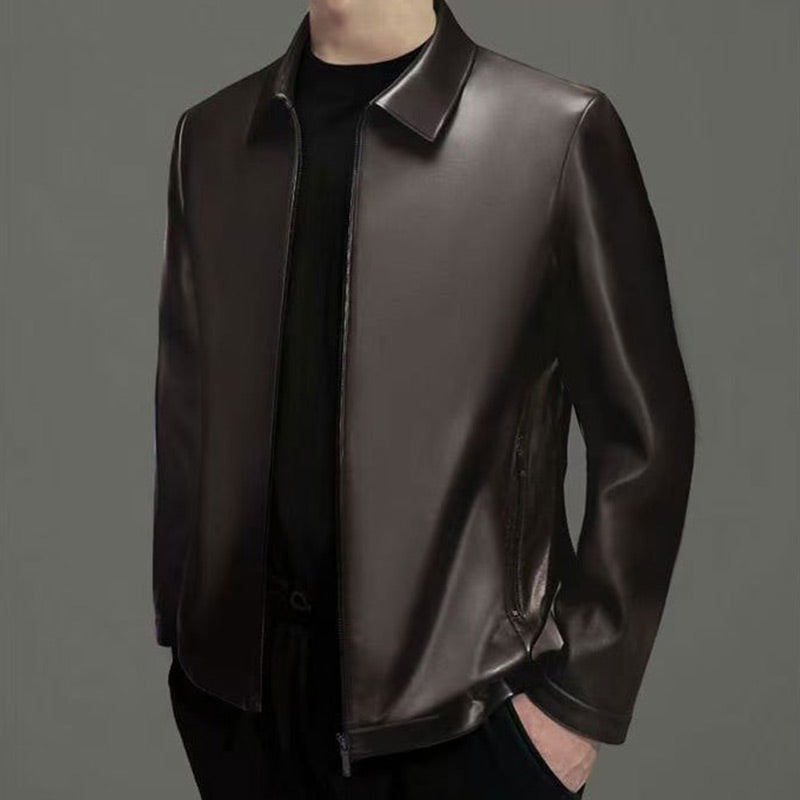 Men’s PU Leather Moto Jacket with Front Zipper