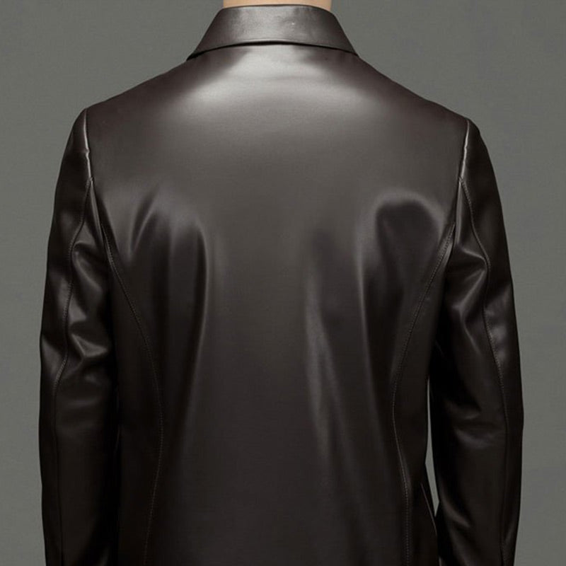 Men’s PU Leather Moto Jacket with Front Zipper