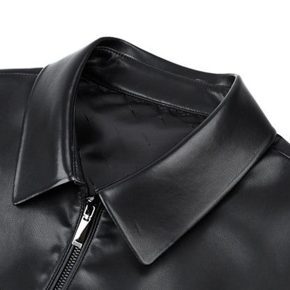 Men’s PU Leather Moto Jacket with Front Zipper