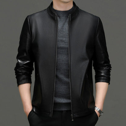 Men’s PU Leather Moto Jacket with Front Zipper