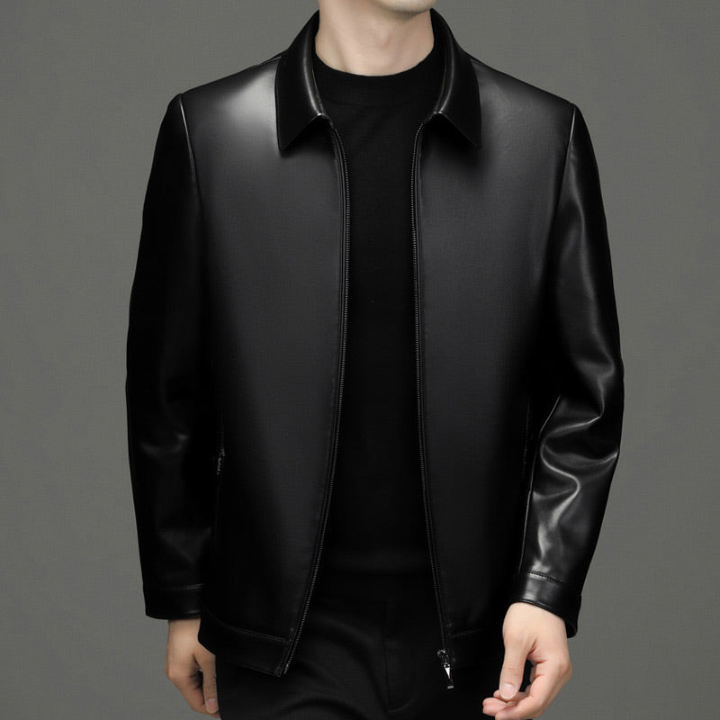 Men’s PU Leather Moto Jacket with Front Zipper