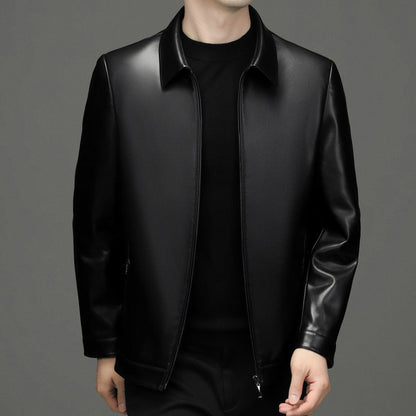 Men’s PU Leather Moto Jacket with Front Zipper