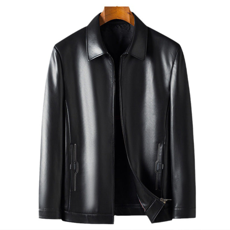 Men’s PU Leather Moto Jacket with Front Zipper